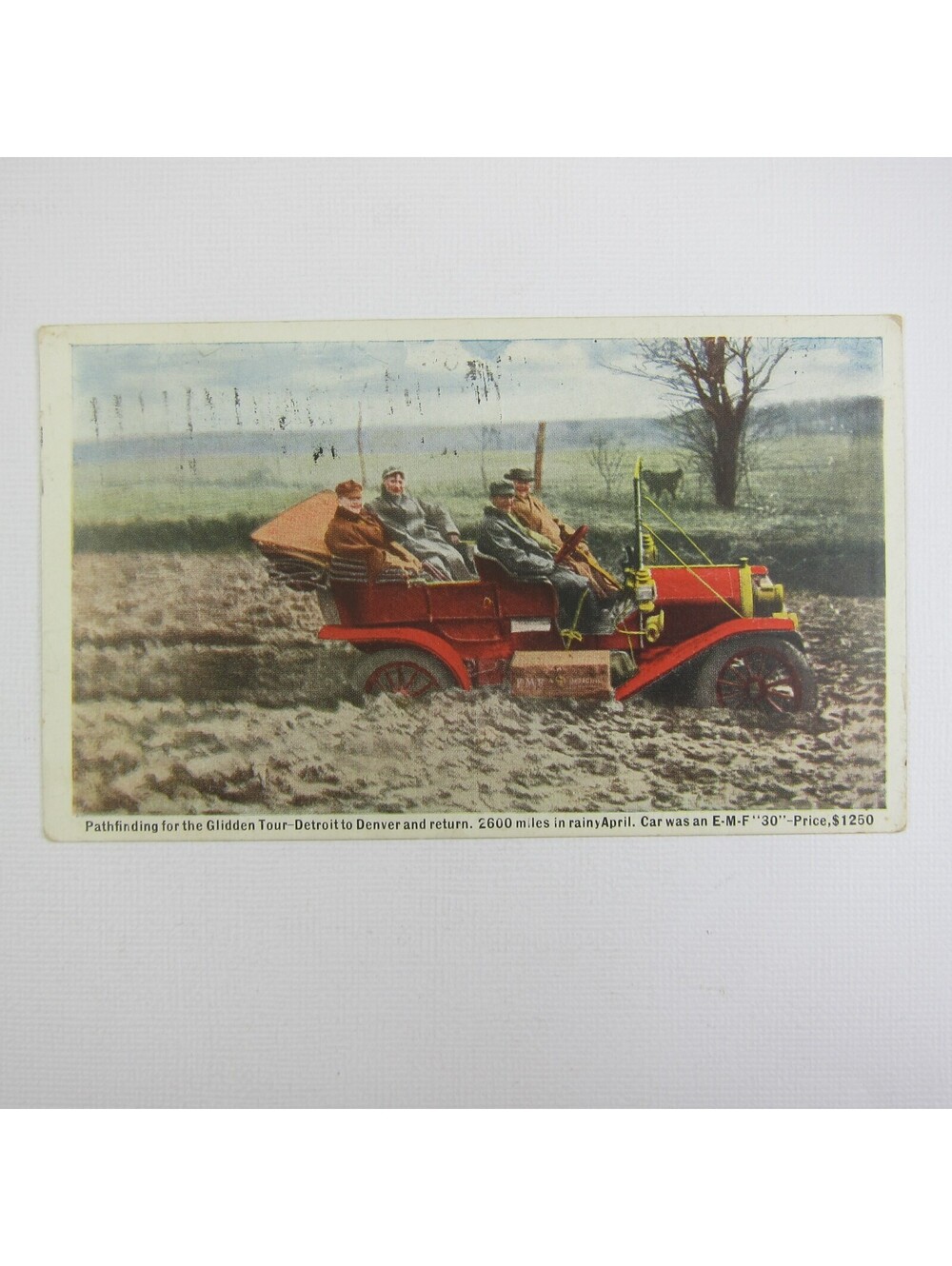Antique Automobile Postcard 1910 EMF 30 Glidden Tour Pathfinder Rainy April RARE